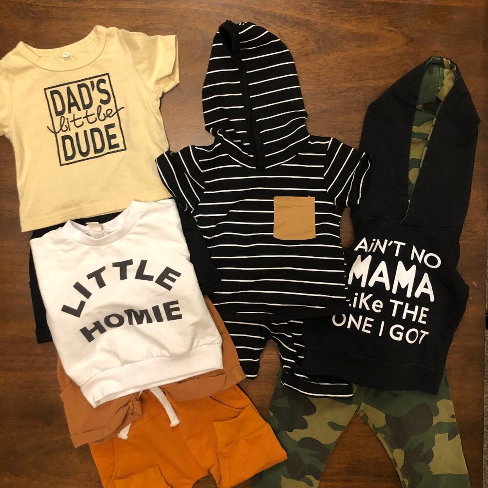Dads lil Dude Baby Boy Clothing Bundle Size 70 (6-12M) Hoodies, Striped Set.